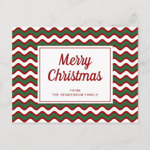 Carte Postale Joyeux Noël Rayures Vagues Rouges Vertes Blanches