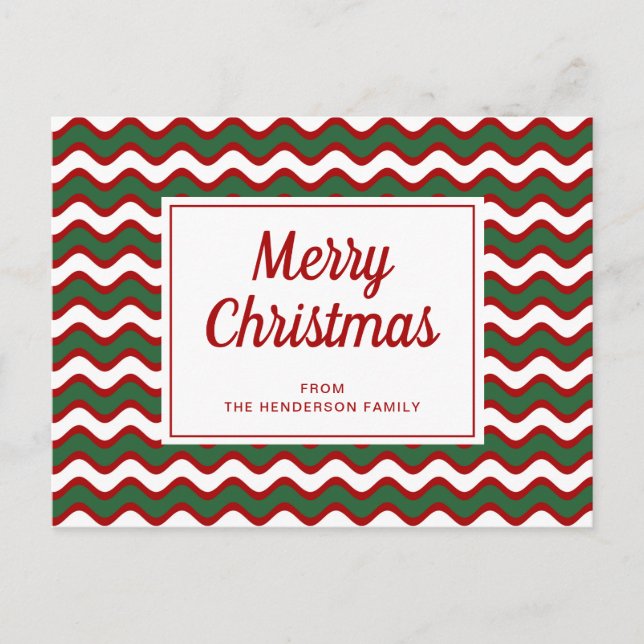 Carte Postale Joyeux Noël Rayures Vagues Rouges Vertes Blanches (Devant)