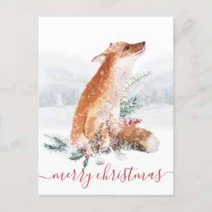 Carte Postale Joyeux Noël Red Fox Winter Woodland Holiday
