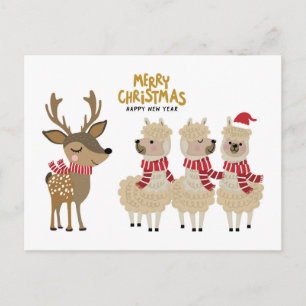 Carte Postale Joyeux Noël Reindeer & Alpacas