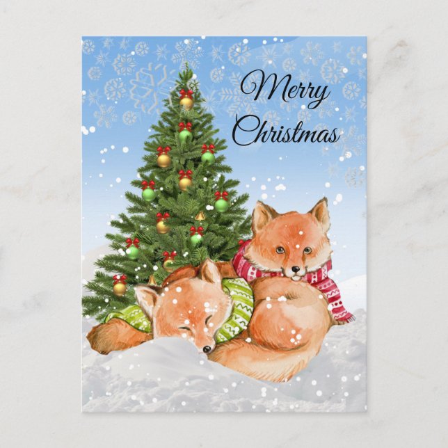 Carte Postale Joyeux Noël Renards / Faune Férié (Devant)