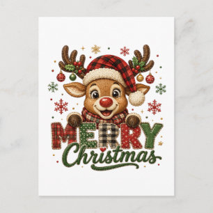 Carte Postale Joyeux Noël Renne Mignon