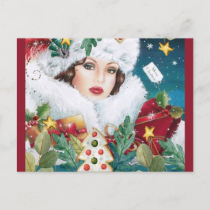 Carte Postale Joyeux Noël Retro Art déco dame
