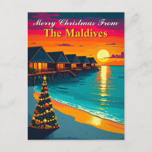 Carte Postale Joyeux Noël rétro des Maldives tropicales