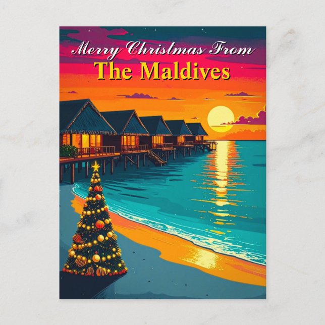 Carte Postale Joyeux Noël rétro des Maldives tropicales (Devant)