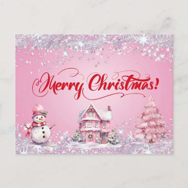 Carte Postale Joyeux Noël rose  (Devant)