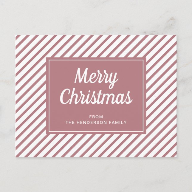 Carte Postale Joyeux Noël Rose Poussiéreuse Rose Blanc Rayures (Devant)