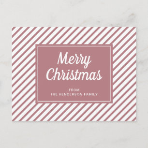 Carte Postale Joyeux Noël Rose Poussiéreux Rose Rayures Blanches