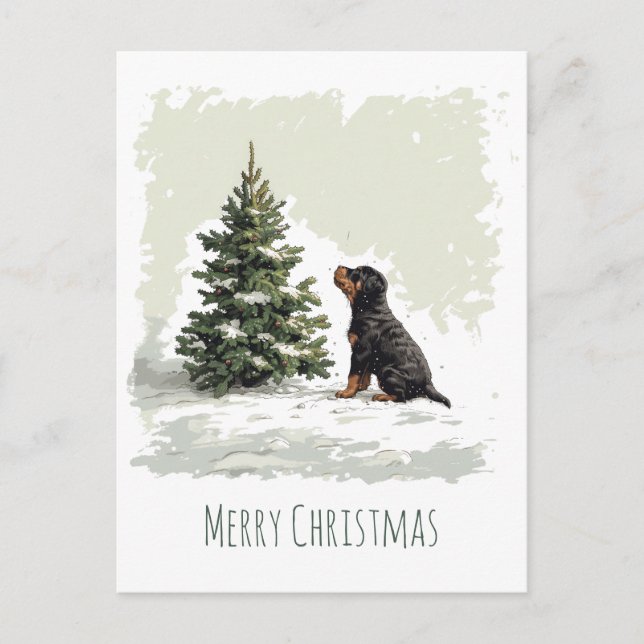 Carte Postale Joyeux Noël Rottweiler Chien Arbre de Noël (Devant)