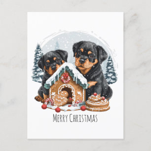 Carte Postale Joyeux Noël Rottweiler Chiens en pain d'épices Mai