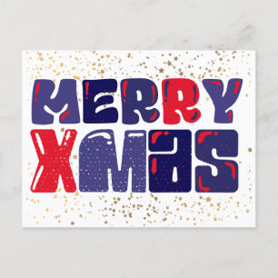 Carte Postale Joyeux Noël Rouge Bleu Or