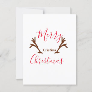 Carte Postale Joyeux Noël rouge brun corne de rennes vacances te