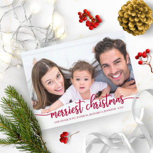 Carte Postale Joyeux Noël Rouge Calligraphie Photo Pleine Page