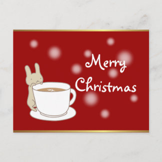 Carte postale Joyeux Noël Rouge lapin et café