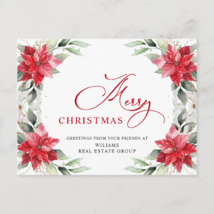 Carte Postale Joyeux Noël Rouge Poinsettia Salutation d'entrepri