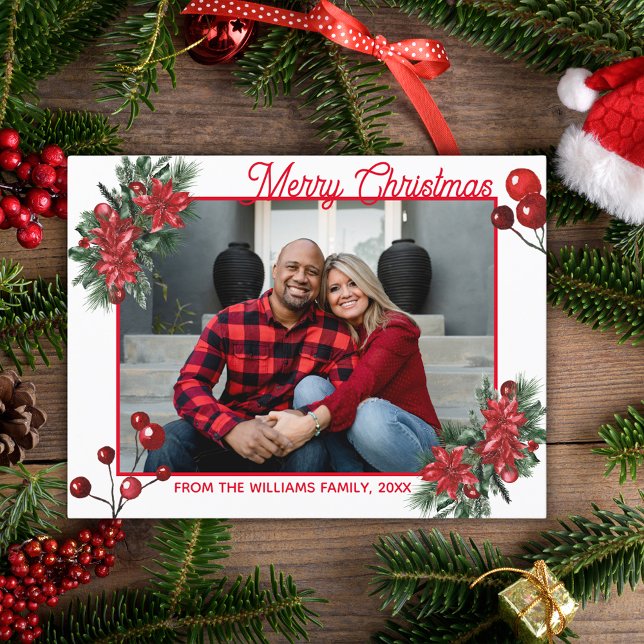 Carte Postale joyeux noël rouge sainte baies photo florale (Créateur téléchargé)