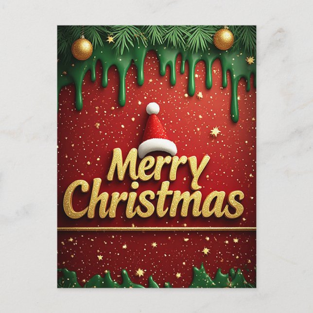 Carte Postale Joyeux Noël Rouge Vert (Devant)