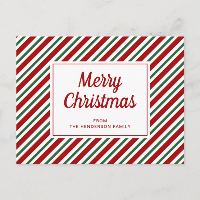 Carte Postale Joyeux Noël Rouge Vert Blanc Motif rayé (Devant)