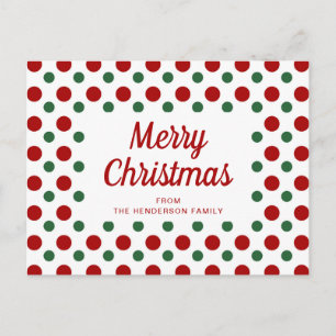 Carte Postale Joyeux Noël Rouge Vert Pois Motif Blanc