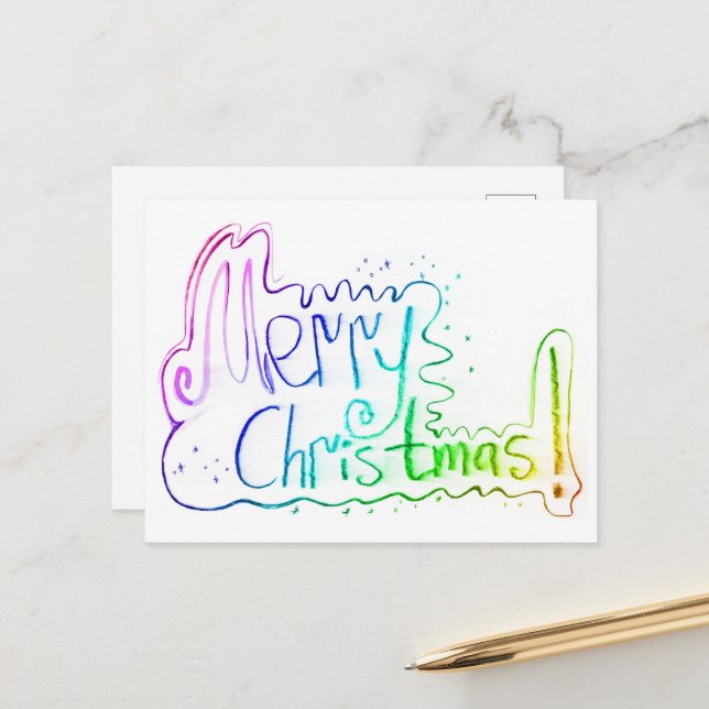 Carte Postale Joyeux Noël salutation arc-en-ciel (Devant/Arrière en situation)