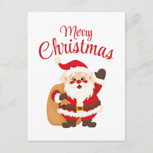 Carte Postale Joyeux Noël Santa Claus Mignon Dessin Animé Simple