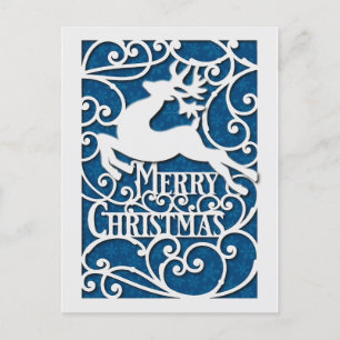 Carte Postale Joyeux Noël Silhouettes de Renne Flocon de Neige