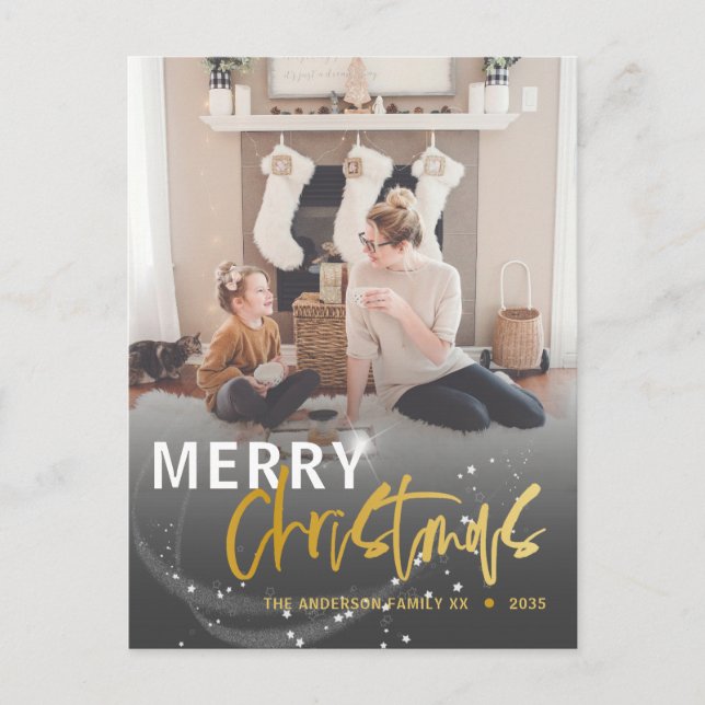 Carte Postale Joyeux Noël Star Faux Gold Script Noël (Devant)