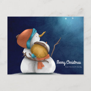 Carte Postale Joyeux Noël Starry nuit avec Snowmen étreinte
