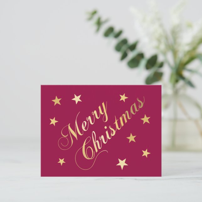 Carte Postale Joyeux Noël Tons Dorés Étoiles Bourgogne Élégant (Debout devant)