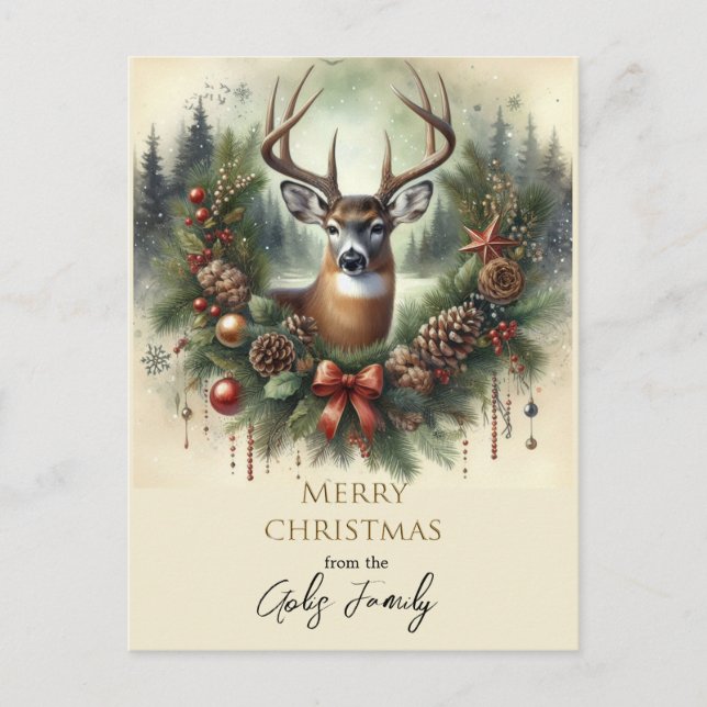 Carte Postale Joyeux Noël Vacances Cerf Buck  (Devant)