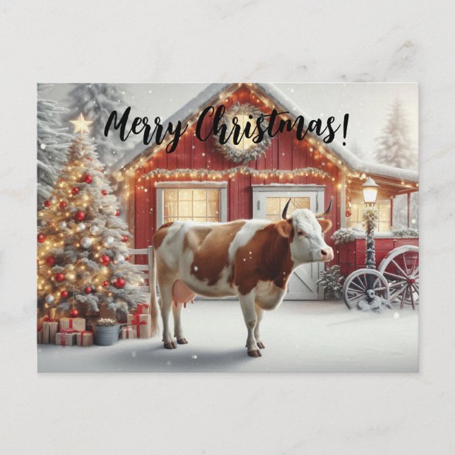 Carte Postale Joyeux Noël Vache (Devant)