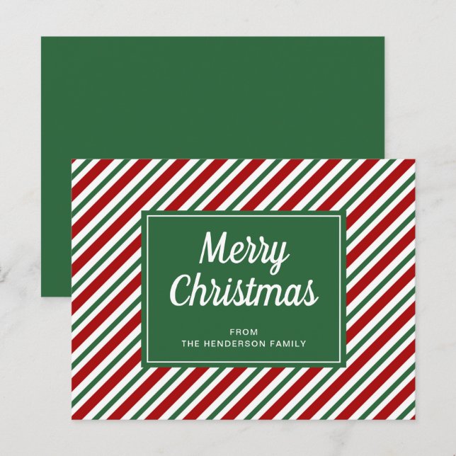 Carte Postale Joyeux Noël Vert Motif rayé (Devant / Derrière)