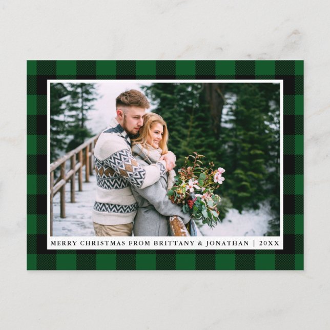 Carte Postale Joyeux Noël Vert Plaid Couple Photo (Devant)