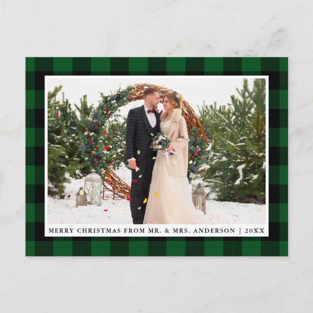 Carte Postale Joyeux Noël Vert Plaid Photo Mariage (Devant)