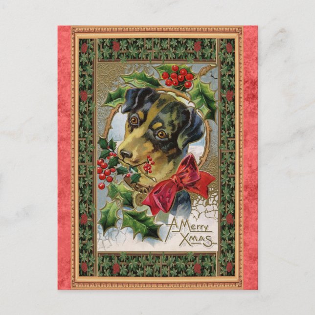 Carte Postale Joyeux Noël Vintage Chien Mignon (Devant)