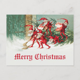 Carte Postale Joyeux Noël vintage drôle de Santa Elfes