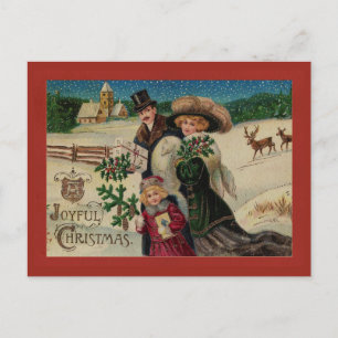 Carte Postale Joyeux Noël Vintage en Famille 