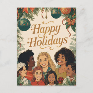 Carte Postale Joyeux Noël Vintage Famille Message Nouvel An