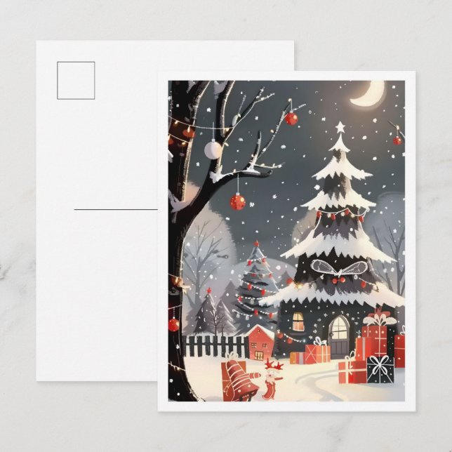 Carte Postale Joyeux Noël Vintage Neige (Devant / Derrière)