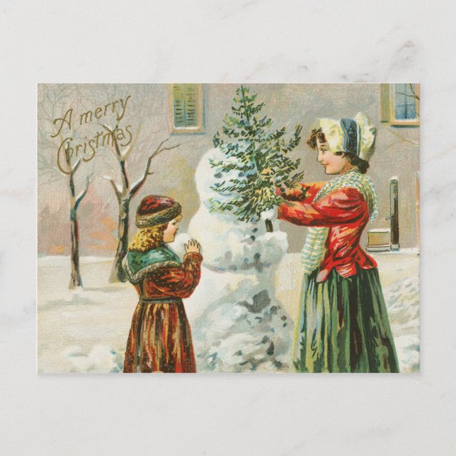 Carte Postale Joyeux Noël vintage Snowman hiver (Devant)