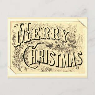 Carte Postale Joyeux Noël vintage typographie victorienne