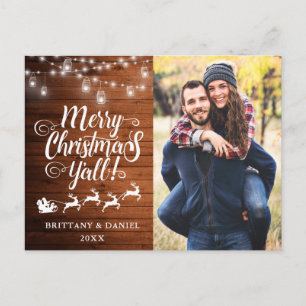 Carte Postale Joyeux Noël Y'all Lights Wood Couple Photo