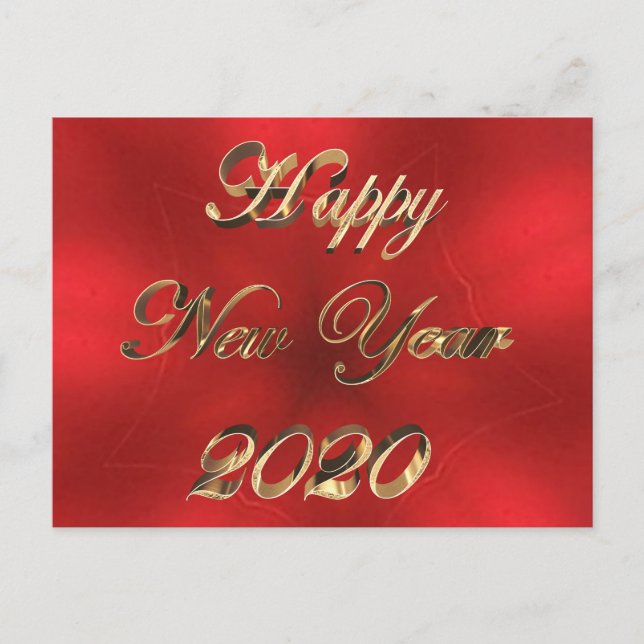 Carte Postale Joyeux Nouvel An 2020 Script Rouge et Gold Chic (Devant)