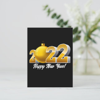 Carte Postale Joyeux Nouvel An 2022 Design avec Boule en verre d