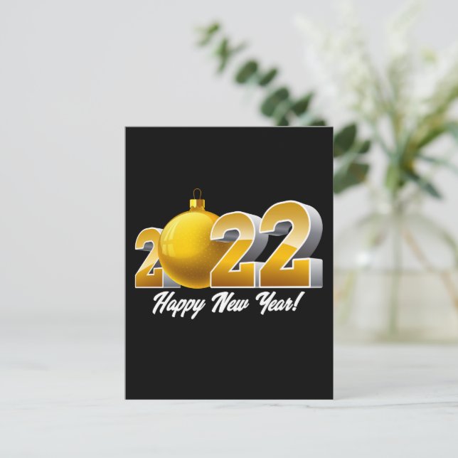 Carte Postale Joyeux Nouvel An 2022 Design avec Boule en verre d (Debout devant)