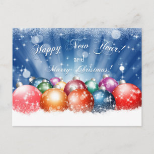 Carte Postale Joyeux Nouvel An et Joyeux Baubles de Noël