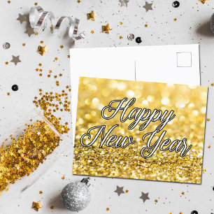 Carte Postale Joyeux Nouvel An Gold Parties scintillant Glam 202