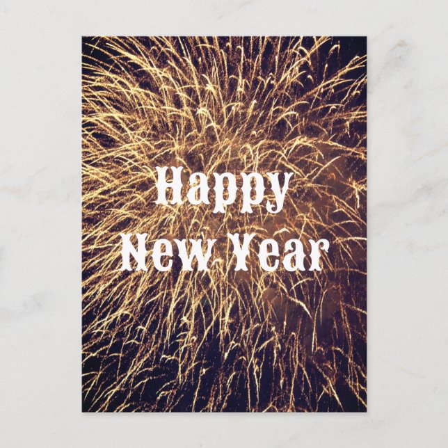 Carte Postale Joyeux Nouvel An Golden Fireworks Cool tendance 20 (Devant)