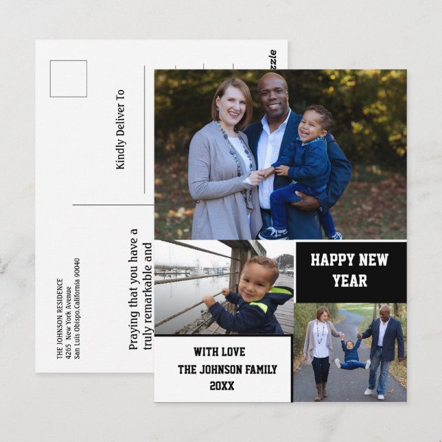 Carte Postale Joyeux nouvel an moderne 3 Collage photo (Devant / Derrière)