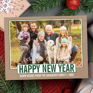 Carte Postale Joyeux Nouvel An moderne photo Kraft